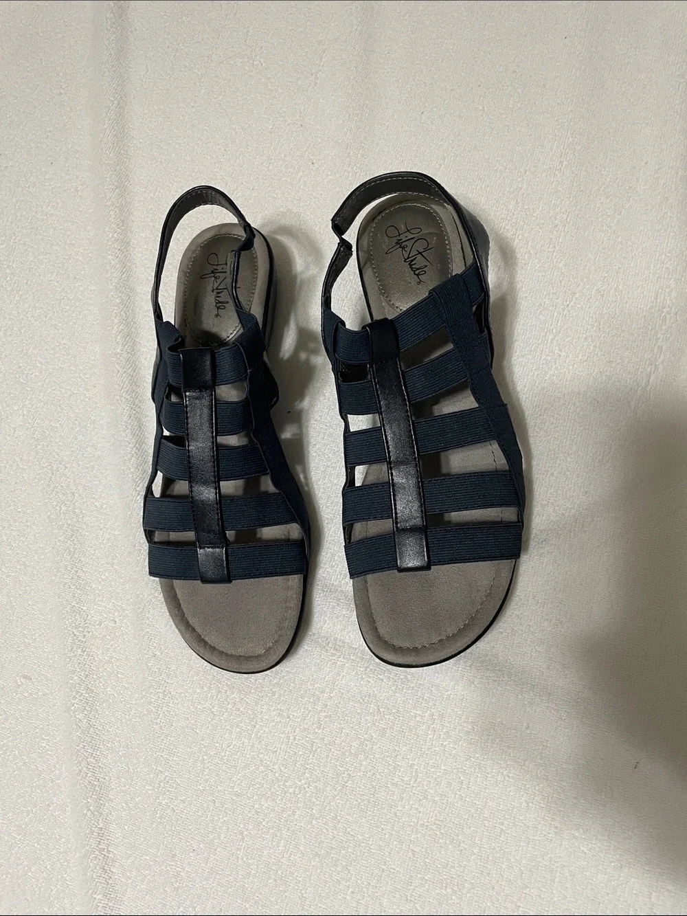 Life Stride Navy Strappy Elastic Band Women's Sandals